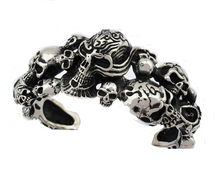 Load image into Gallery viewer, Biker Jewelry Crazy Skull Cuff Bracelet Stainless Steel SB42