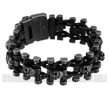 Load image into Gallery viewer, Biker Jewelry's Men's Leather / Stainless Steel Skull Biker Bracelet SB68