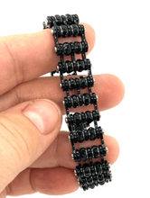 Load image into Gallery viewer, Women's Triple Black Stainless Steel Bling Motorcycle Tennis Bracelet with Crystals Double Rows SB84