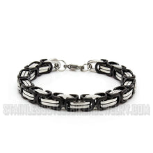 Load image into Gallery viewer, 7mm Byzantine Unisex Bracelet Stainless Steel Black & Chrome SB96