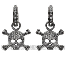 Load image into Gallery viewer, Biker Jewelry Ladies Black Bling Skull & Crossbones Hoop Earrings Stainless Steel SE34