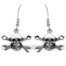 Load image into Gallery viewer, Biker Jewelry Skull & Wrenches French Wire Earrings Stainless Steel SE7