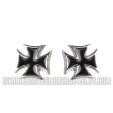 Load image into Gallery viewer, Unisex Black Iron Cross Post & Nut Earrings Stainless Steel