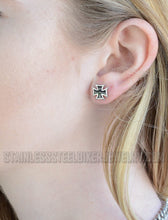 Load image into Gallery viewer, Unisex Black Iron Cross Post & Nut Earrings Stainless Steel