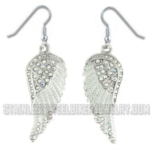 Load image into Gallery viewer, Ladies Large Stainless Angel Wing Earrings with Iridescent / Rainbow Bling Crystals