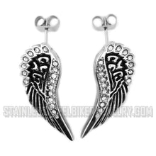 Load image into Gallery viewer, Biker Jewelry Ladies Bling Angel Wing Post Earrings Stainless Steel SE15