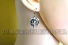 Load image into Gallery viewer, Biker Jewelry Ladies Bling Wings Antiqued Lever Back Stainless-Steel Earrings SE14