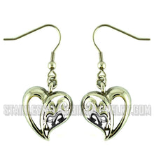 Load image into Gallery viewer, Biker Jewelry Ladies Dangle Heart French Wire Earrings Stainless Steel SE78