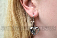 Load image into Gallery viewer, Biker Jewelry Ladies Dangle Heart French Wire Earrings Stainless Steel SE78