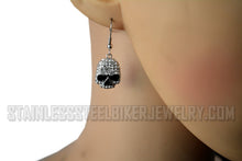 Load image into Gallery viewer, Biker Jewelry Ladies Bling Willie G Skull French Wire Earrings Stainless Steel SE79