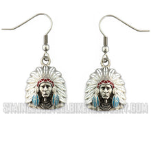 Load image into Gallery viewer, Biker Jewelry Indian Full Headdress Earrings Stainless Steel SE43