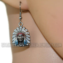 Load image into Gallery viewer, Biker Jewelry Indian Full Headdress Earrings Stainless Steel SE43