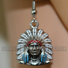 Load image into Gallery viewer, Biker Jewelry Indian Full Headdress Earrings Stainless Steel SE43