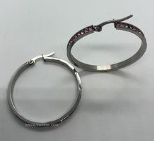 Load image into Gallery viewer, Ladies Hoop Earrings Pink Crystals 30mm or 40mm Stainless Steel
