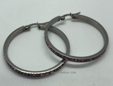Load image into Gallery viewer, Ladies Hoop Earrings Pink Crystals 30mm or 40mm Stainless Steel