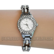 Load image into Gallery viewer, Bike Chain Tennis Bling Watch Bling Bezel Ladies Stainless Steel Watch W3