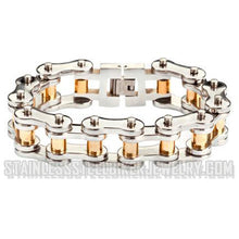 Load image into Gallery viewer, Heavy Metal Jewelry Gold Rollers Thick 1 inch Wide Men's Motorcycle Bike Chain Bracelet Stainless Steel SB1178