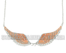 Load image into Gallery viewer, Heavy Metal Jewelry Ladies Orange Bling Angel Wing Pendant Necklace/Earring Set Stainless Steel SP2241C