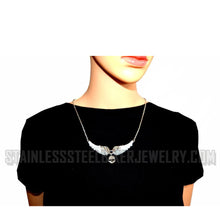 Load image into Gallery viewer, Heavy Metal Jewelry Ladies White Bling Angel Wing Willie G Skull Pendant Necklace Stainless Steel SP2307