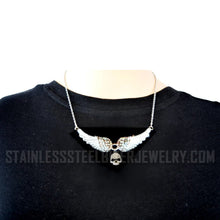 Load image into Gallery viewer, Heavy Metal Jewelry Ladies White Bling Angel Wing Willie G Skull Pendant Necklace Stainless Steel SP2307