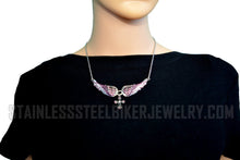 Load image into Gallery viewer, Heavy Metal Jewelry Ladies Purple Bling Angel Wing Filigree Cross Pendant Necklace Stainless Steel SP2321