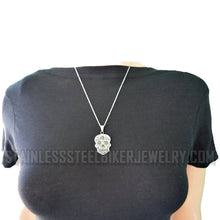 Load image into Gallery viewer, Biker Jewelry's Ladies Sugar Skull Pendant Stainless Steel Matching Earrings Set & Necklace SP74S