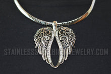 Load image into Gallery viewer, Heavy Metal Jewelry Ladies Large Angel Wing Pendant Omega Chain Stainless Steel Matching Earring Set SP2550