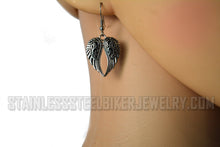 Load image into Gallery viewer, Heavy Metal Jewelry Ladies Large Angel Wing Pendant Omega Chain Stainless Steel Matching Earring Set SP2550