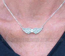 Load image into Gallery viewer, Heavy Metal Jewelry Ladies Double Angel Wing Crystal Pear Shaped Center Pendant Necklace Stainless Steel SP58