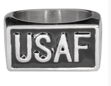 Load image into Gallery viewer, "USAF" Signet Ring Air Force Stainless Steel Unisex Military Ring SR101