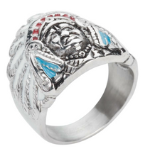 Load image into Gallery viewer, Biker Jewelry Unisex Indian Head Ring Stainless Steel Enamel Edition SR127