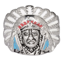 Load image into Gallery viewer, Biker Jewelry Unisex Indian Head Ring Stainless Steel Enamel Edition SR127