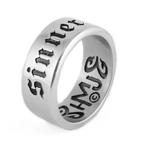 Load image into Gallery viewer, Unisex Religious Heavy Metal Jewelry Sinner Wedding Band Ring Stainless Steel SR172