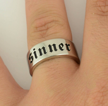 Load image into Gallery viewer, Unisex Religious Heavy Metal Jewelry Sinner Wedding Band Ring Stainless Steel SR172