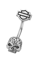 Load image into Gallery viewer, Harley Davidson® Filigree Willie G Sugar Skull B&amp;S Logo Navel Ring  HDZ0062 image 1