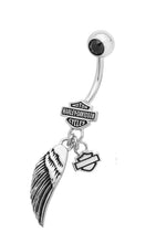 Load image into Gallery viewer, Harley Davidson® Black Onyx Wing B&amp;S Logo Belly Ring 14G Surgical Steel  HDZ0058 image 2