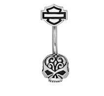 Load image into Gallery viewer, Harley Davidson® Filigree Willie G Sugar Skull B&amp;S Logo Navel Ring  HDZ0062 image 2
