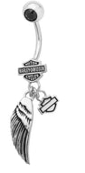 Harley Davidson® Black Onyx Wing B&S Logo Belly Ring 14G Surgical Steel  HDZ0058 image 1