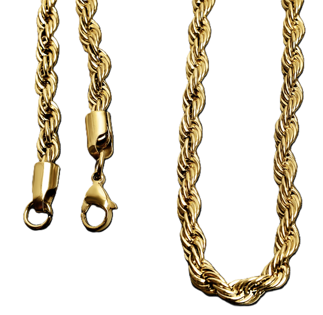 Solid 3mm Gold Plated Rope Chain / Necklace Stainless Steel CH10