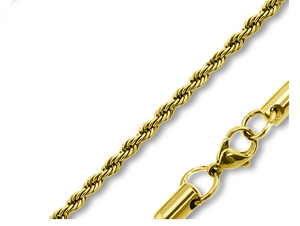 Solid 3mm Gold Plated Rope Chain / Necklace Stainless Steel CH10