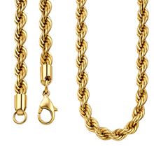 Load image into Gallery viewer, 3mm Gold Rope Chain 18K Gold Plated Unisex Necklace Stainless Steel CH10