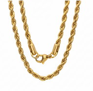 3mm Gold Rope Chain 18K Gold Plated Unisex Necklace Stainless Steel<BR>CH10
