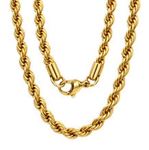 Load image into Gallery viewer, 3mm Gold Rope Chain 18K Gold Plated Unisex Necklace Stainless Steel CH10
