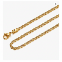 Load image into Gallery viewer, 3mm Gold Rope Chain 18K Gold Plated Unisex Necklace Stainless Steel<BR>CH10