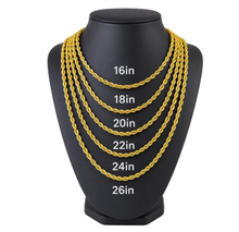 Load image into Gallery viewer, 3mm Gold Rope Chain 18K Gold Plated Unisex Necklace Stainless Steel<BR>CH10