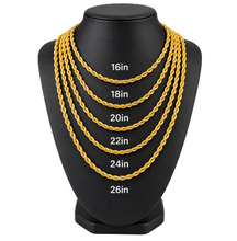 Load image into Gallery viewer, 3mm Gold Rope Chain 18K Gold Plated Unisex Necklace Stainless Steel CH10