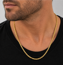 Load image into Gallery viewer, 3mm Gold Rope Chain 18K Gold Plated Unisex Necklace Stainless Steel CH10