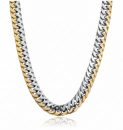 14mm Curb Link TT Chain Men's Silver & Gold Necklace Stainless Steel CH18