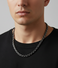 Load image into Gallery viewer, 11mm Flat Byzantine Link TT Chain Black &amp; Silver Men's Necklace Stainless Steel <BR>CH22
