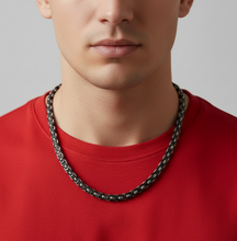 Load image into Gallery viewer, 11mm Flat Byzantine Link TT Chain Black &amp; Silver Men's Necklace Stainless Steel <BR>CH22